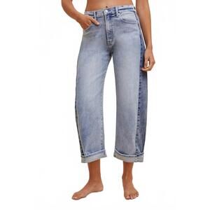 NEW ANNIEWEAR women's tammy two tone crop stretch barrel jean in denim